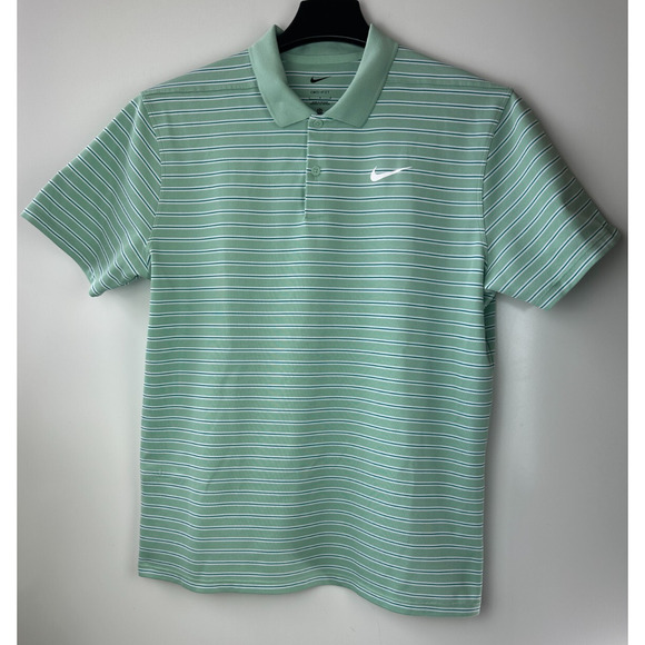 2 Nike Dri-Fit Men's Golf Polo Shirts Size Large Victory Stripe Green Blue Top - Picture 2 of 16